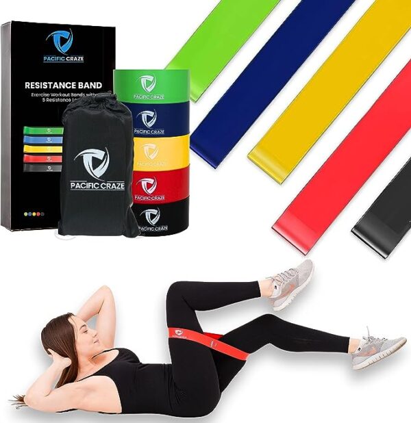 Pacific Craze Pro Resistance Bands for Working Out Women Workout Exercise Band for Men Body Stretching Home Gym Training Physical Therapy Set of 5 Durable Strength Bands